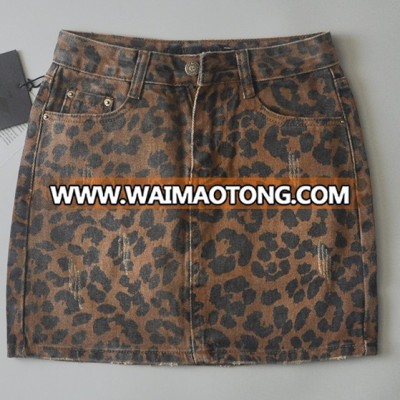 2018 Ladies Short Sexy  Leopard Print Style Denim  Skirts