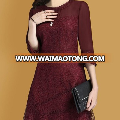 Fashion Elegant Rose Madder Lace Beauty Ladies Dresses