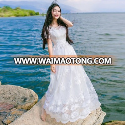 Ladies White Lace Bohemian  Floor-Length Beach Dress