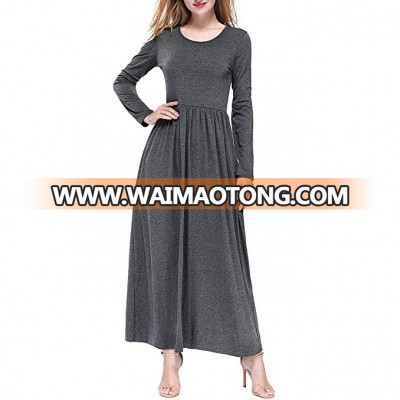 Fashion O-neck Long Sleeve Floor-Length Polyester Dress For Women