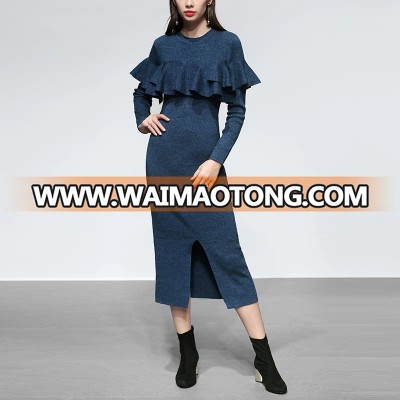 New Style Fashion Hemline Slit Knit  Dress