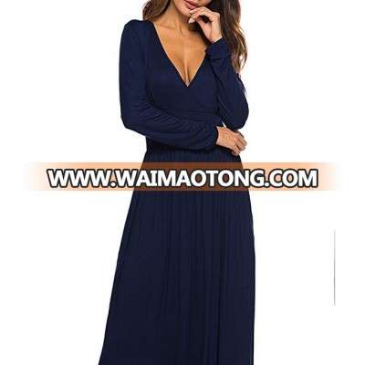 Lady Beauty V-neck Long Sleeve Floor-Length Polyester Dress