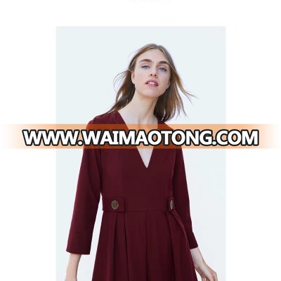 New Style Buttoned Drape Casual Wear Dress